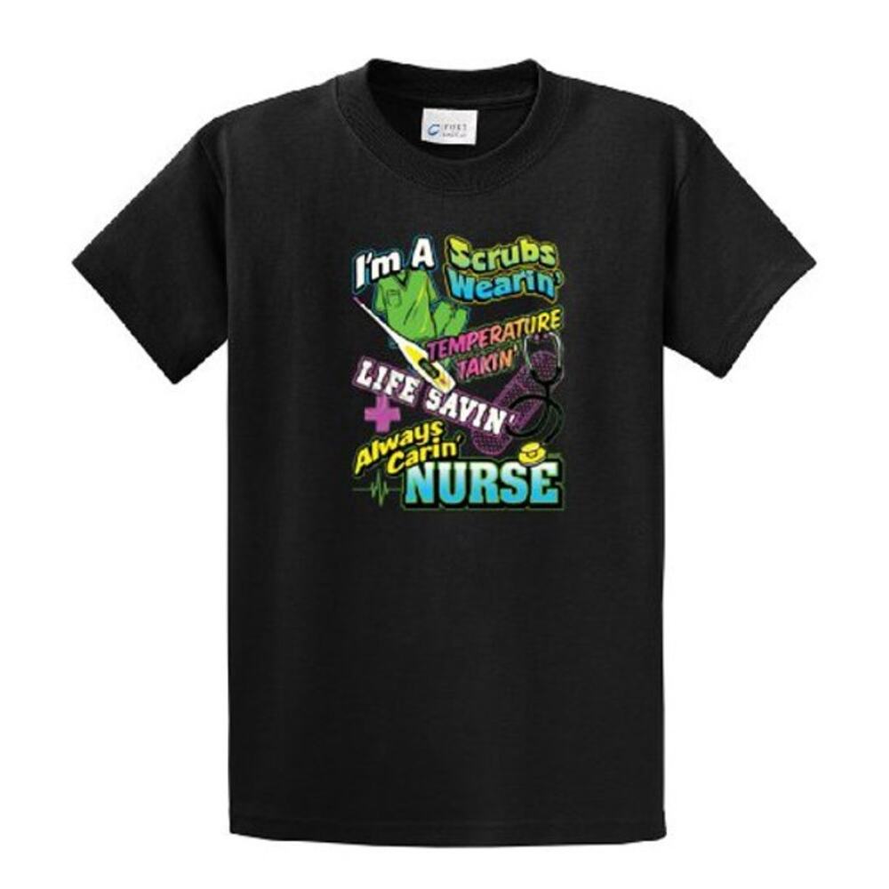 Port Authority Black Nurse Graphic Short Sleeve T-Shirt Women's Size Medium